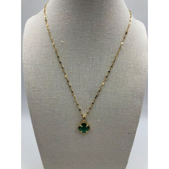 18K Gold Plated Stainless Steel "Four Leaf Clover" Necklace Hypoallergenic - Picture 7 of 12